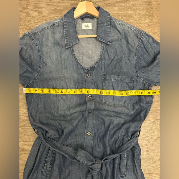 Denim Button-Front Long Shirt Dress in Blue - Picture 8 of 9